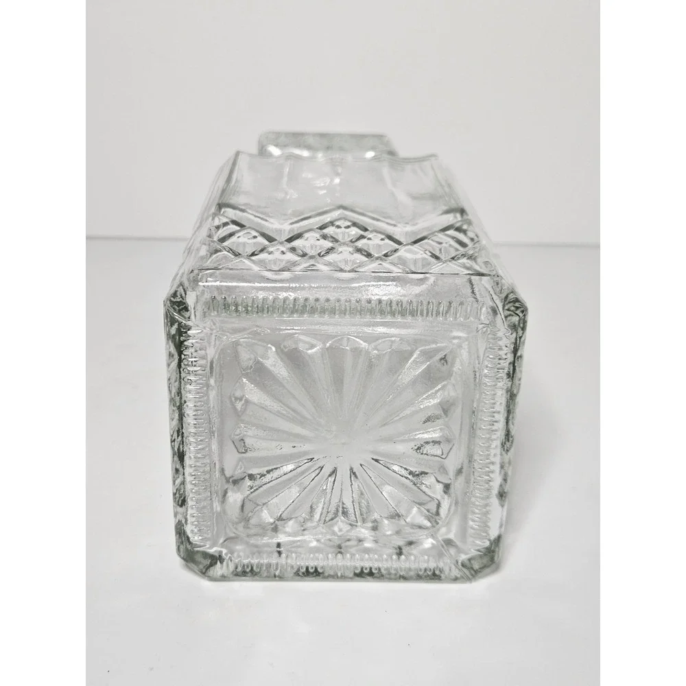 Vintage Glass Whiskey Decanter Square Diamond Cut Liquor Bourbon Bottle Stopper